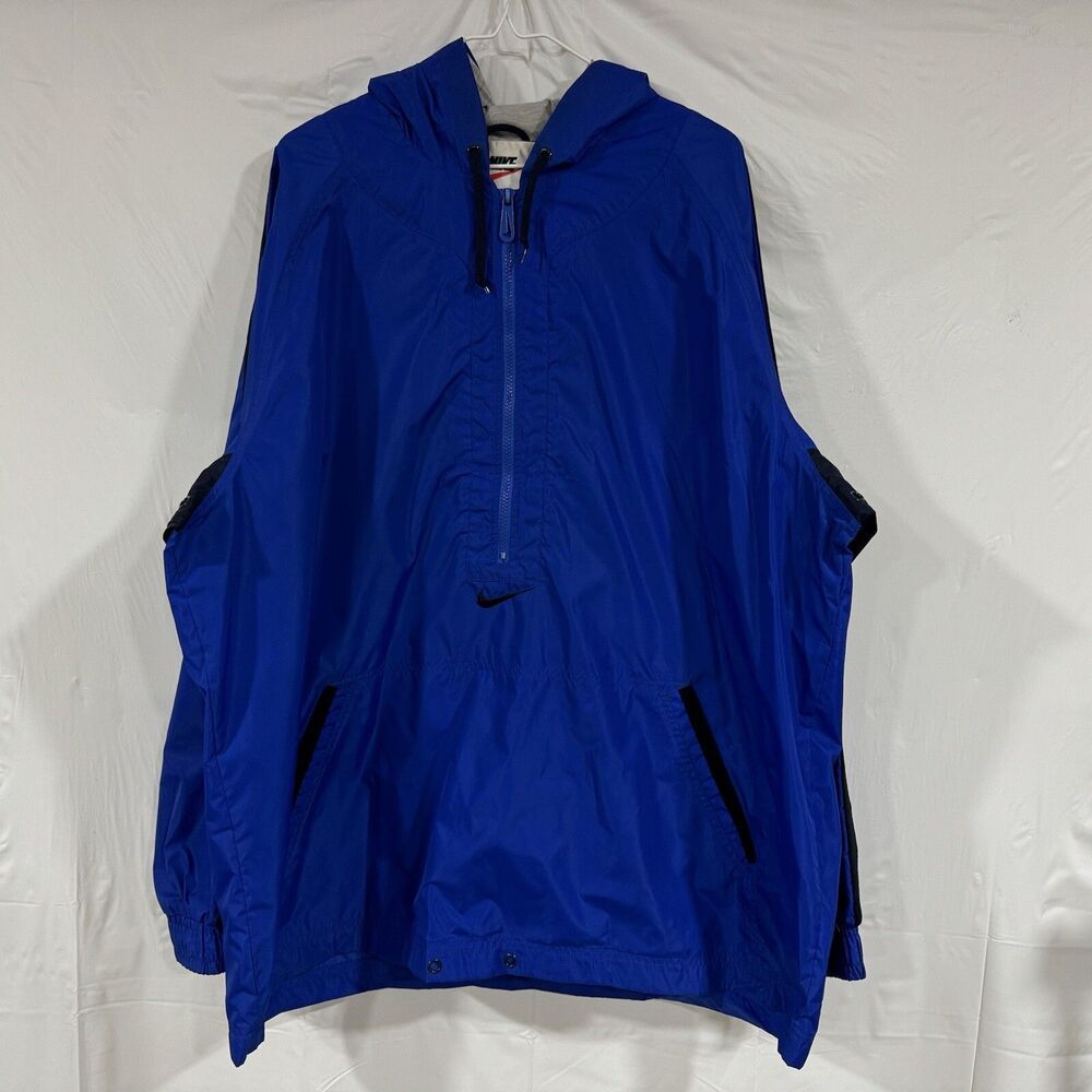 Vintage Nike 1/2 Zip Pullover Windbreaker Mens Size XXL Blue Black Center Swoosh